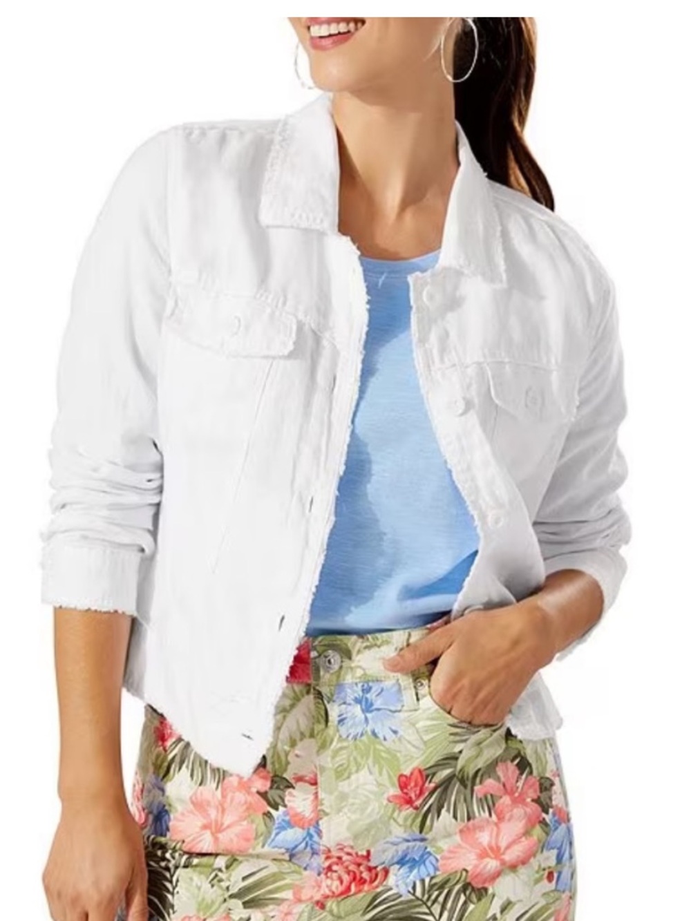 Tommy Bahama Two Palms White Frayed-Hem Linen Jacket EUC Size S